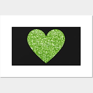 Green Faux Glitter Heart Posters and Art